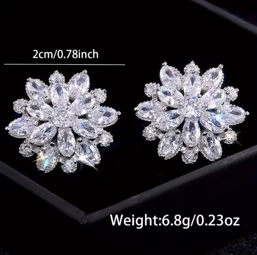Silver Zirconia Floral Stud Earrings
