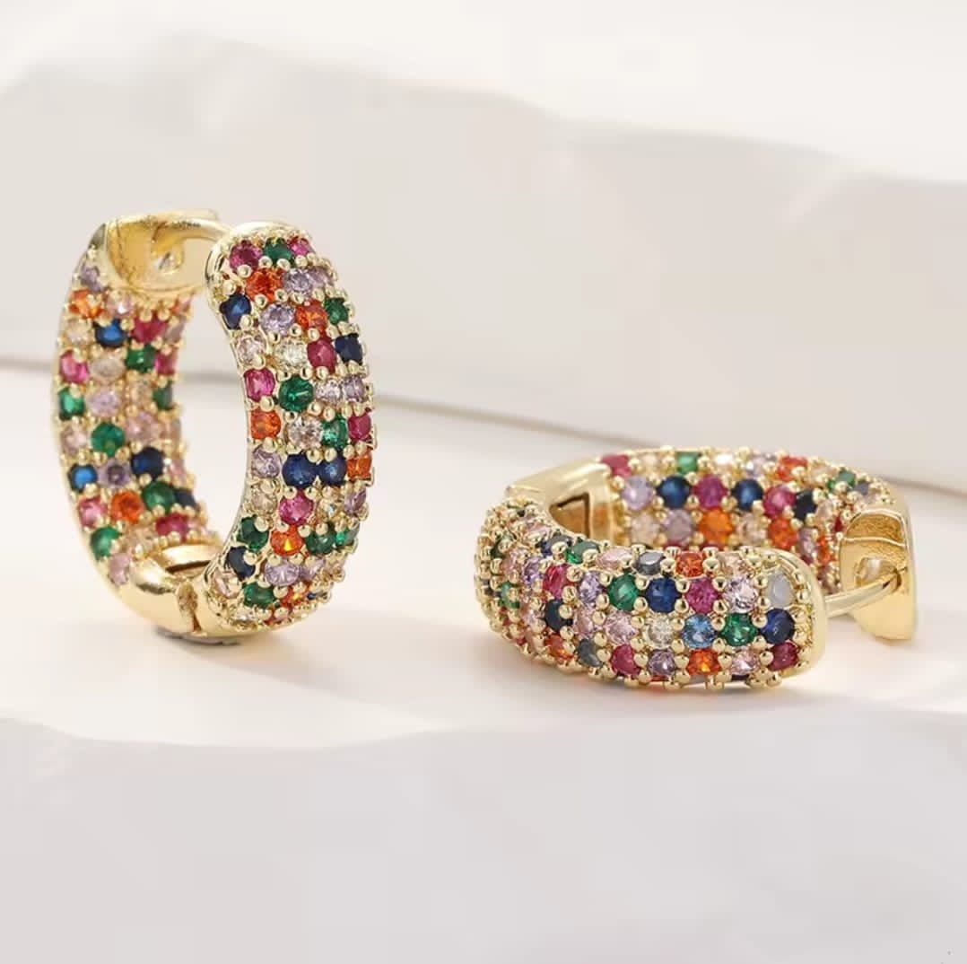 Rainbow Crystal Hoop Earrings