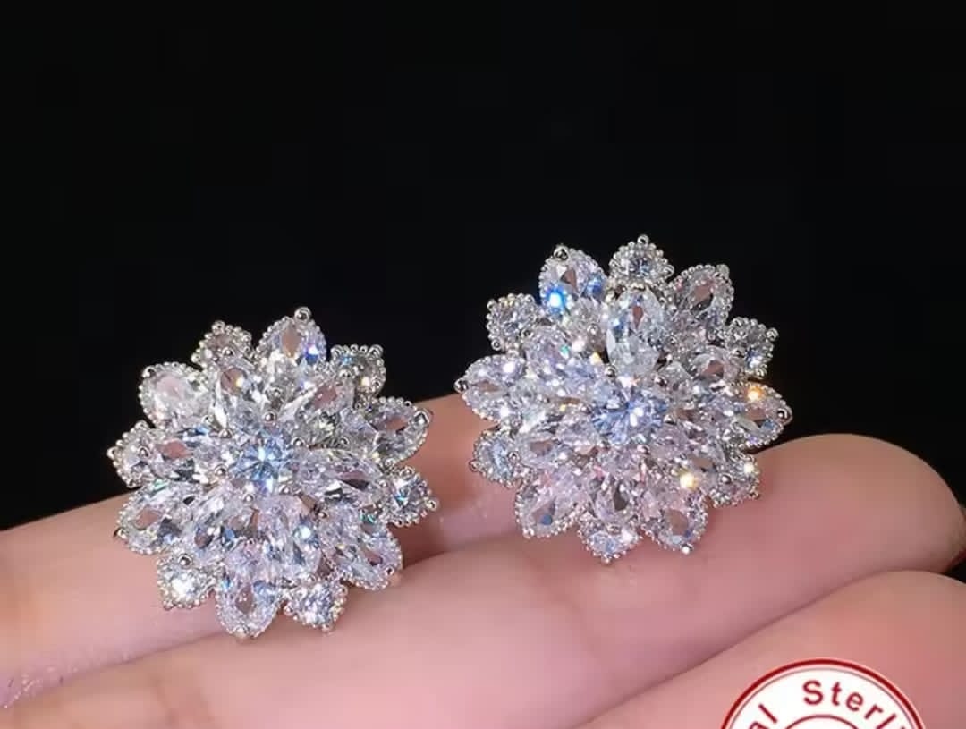 Silver Zirconia Floral Stud Earrings