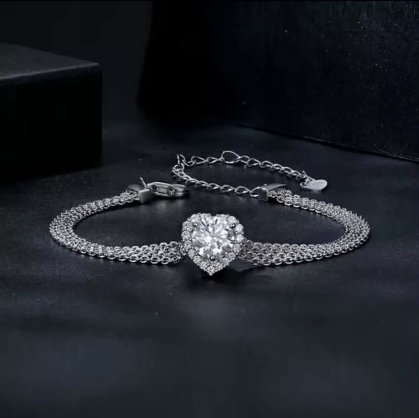 925 Sterling Silver Crystal Heart Bracelet