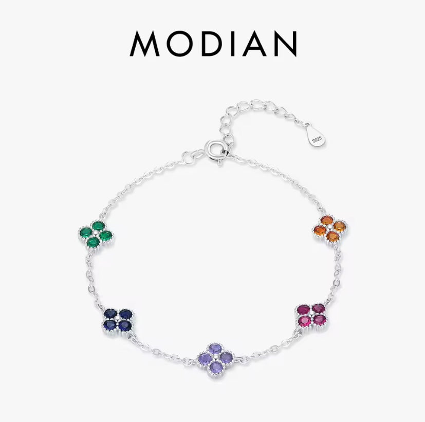 925 Sterling Silver Multicolor Clover Bracelet