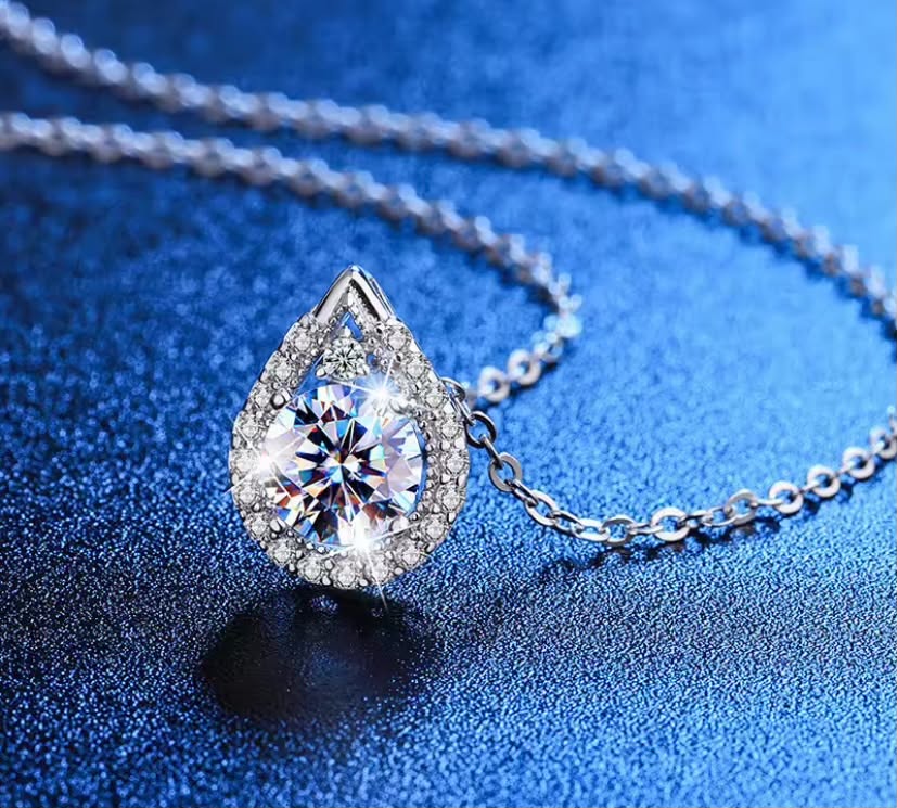 Celestial Teardrop White Gold Pendant Necklace