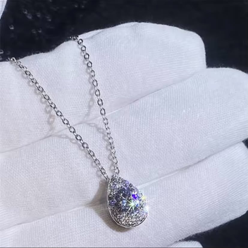 Celestial Teardrop White Gold Pendant Necklace