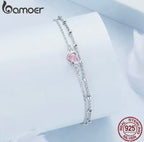 925 Sterling Silver Pink Heart Bead Bracelet