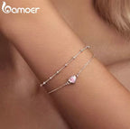 925 Sterling Silver Pink Heart Bead Bracelet