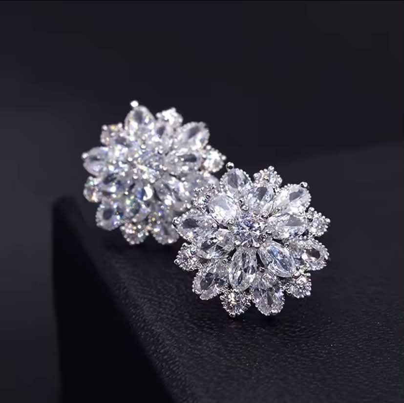 Silver Zirconia Floral Stud Earrings