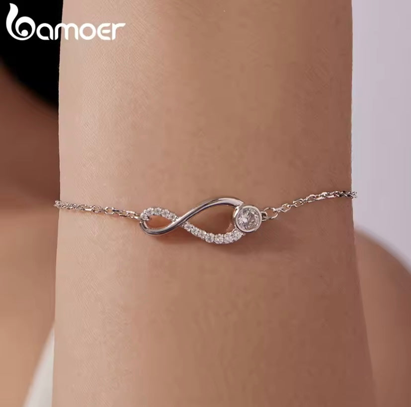 925 Sterling Silver Infinity Crystal Bracelet